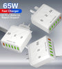 65W 6-Port USB Charger 3.1A USB-A*5 QC3.0 Fast Charging Wall Charger Adapter EU Plug US Plug for iPhone 12 13 14 14 Pro for Huawei Mate50 for Samsung Galaxy S23 for Oppo Reno9 for Redmi K60