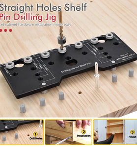 Adjustable Aluminum Alloy Cabinet Hardware Jig Shelf Pin Jig with 2 PCS 1/4 Inch Drill Bits Woodworking Pocket Hole Punch Locator Drill Guide