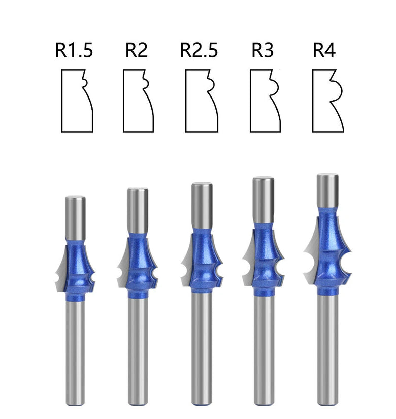 8mm Tungsten Carbide Router Bits Set Woodworking Cutter Tools Double Bearing R1.5 R2 R2.5 R3 R4 Smooth Cutting Edges