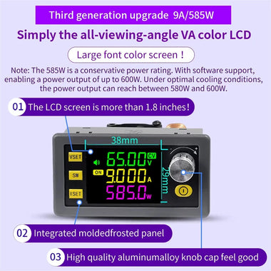XY6506/XY6509 CNC Adjustable DC Buck Power Supply Constant Voltage Constant Current Solar Charging Module 0-65V 6A/9A 390W/585W Step-down Module with Cover