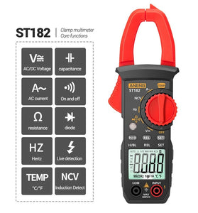ANENG ST182 Digital Clamp Meter DC/AC Voltage Tester Clamp Multimeter Hz Capacitance NCV Ohm Test