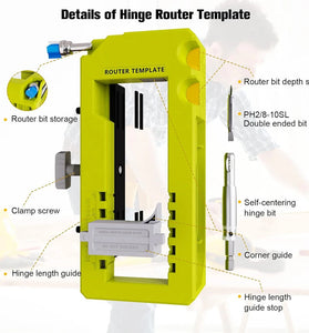 Door Hinge Mortiser Hinge Installation Kit Router Template fits 3in to 5in Hinges Square Semidiameter Corners Adjustable Depth Easy to Use Plastic Construction