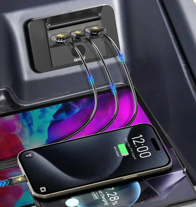 3 Port Car Charger Socket Multiple Device Charging 12V RV USB Outlet 72W Dual USB C 36W and Dual QC 3.0 18W Port for Car Bus RV Truck