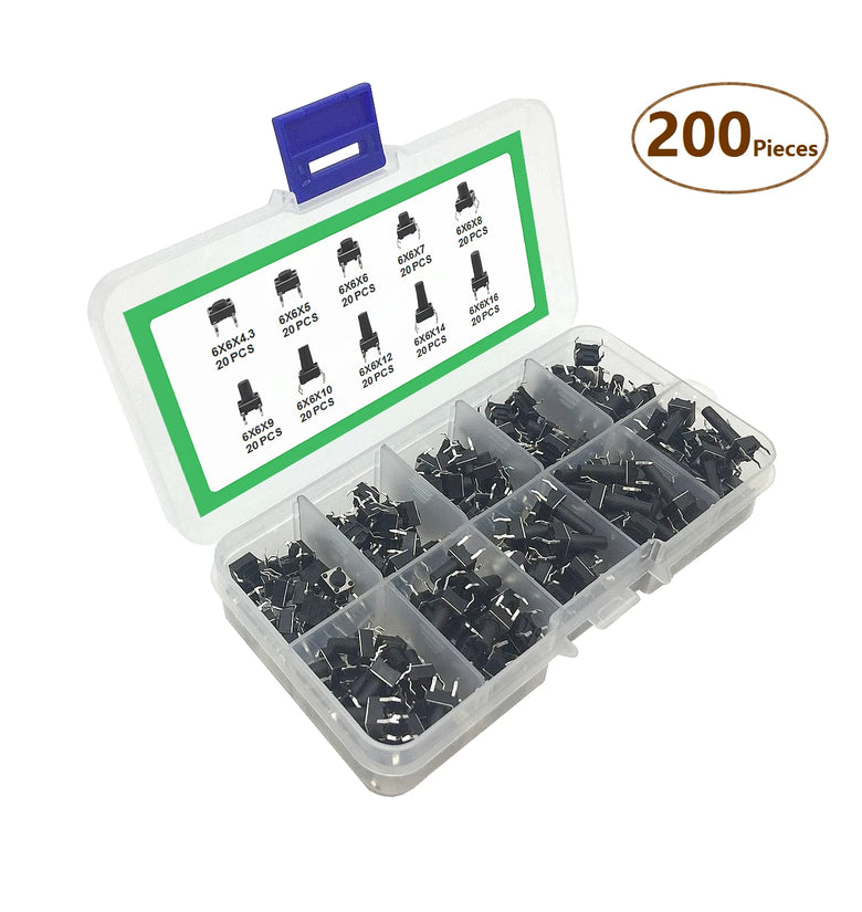 100/200 PCS Tact Switch Kit Package 6x6x4.3 6x6x5 6x6x6 6x6x7 6x6x8 6x6x9 6x6x10 6x6x11 6x6x12 6x6x13 Key Switch Box