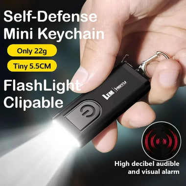 BIKIGHT Mini Keychain Alarm Flashlight 100dB Buzzer Hook Loop Mount Multi Mode LED Light for Emergency Safety Outdoor