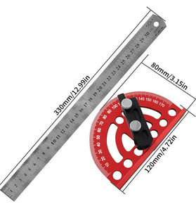 Combination Semi Circular Angle Finder 0 180 Degree Protractor with Detachable 330mm Ruler Precision Woodworking Measurement Tool