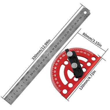 Combination Semi Circular Angle Finder 0 180 Degree Protractor with Detachable 330mm Ruler Precision Woodworking Measurement Tool