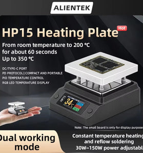 ALIENTEK HP15 Heating Plate Adjustable 30W-150W 80-350 LCD Screen Fast Charging PD QC Digital Preheater Repair Tool