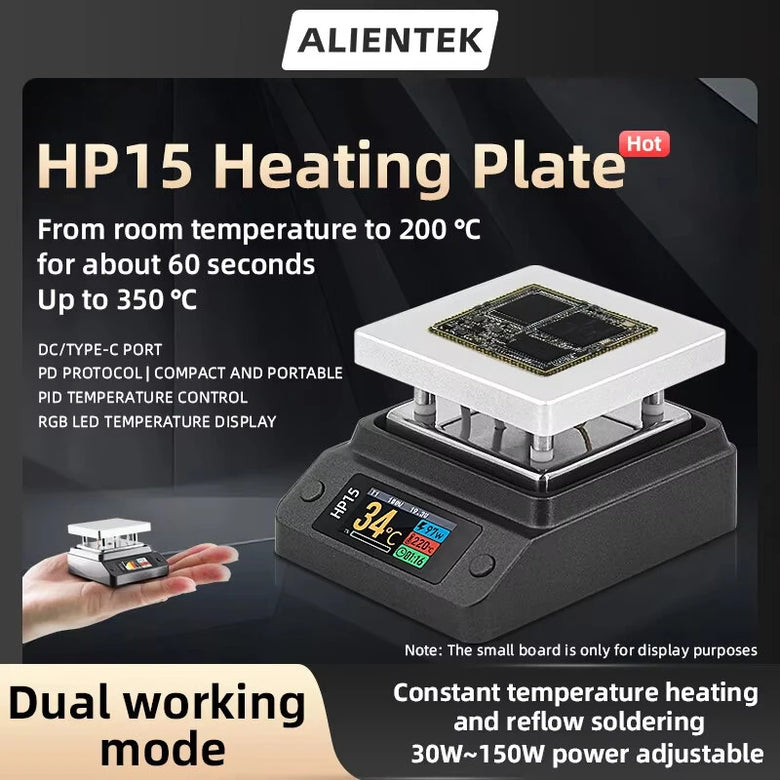 ALIENTEK HP15 Heating Plate Adjustable 30W-150W 80-350 LCD Screen Fast Charging PD QC Digital Preheater Repair Tool