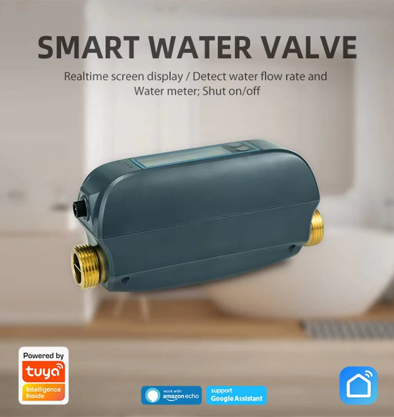 NEO DN20 Tuya Smart WiFi Water Valve Water Flow Rate and Water Meter Shut On/Off Remote Control Real Time Display IP66 Waterproof Work with Alexa Google Assistant