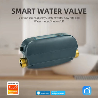 NEO DN20 Tuya Smart WiFi Water Valve Water Flow Rate and Water Meter Shut On/Off Remote Control Real Time Display IP66 Waterproof Work with Alexa Google Assistant