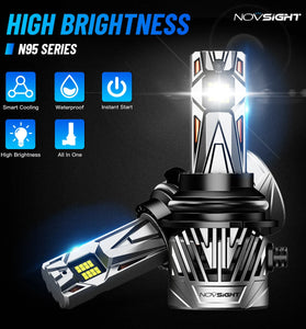 Novsight A500-N95 2PCS 130W 30000LM LED Headlight Bulbs 6500K Bright White Car Front LED Headlights IP68 Waterproof Level