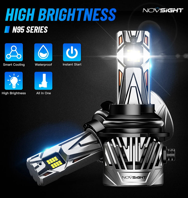 Novsight A500-N95 2PCS 130W 30000LM LED Headlight Bulbs 6500K Bright White Car Front LED Headlights IP68 Waterproof Level
