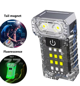 90 Rotatable Dual Light Source Mini LED Flashlight with UV Light COB Sidelight Fluorescent Shell Magnet Tail, USB Rechargeable Pocket Torch Light, Hat Clip Light, Power Display, Portable Work Light for Camping Fishing Walking