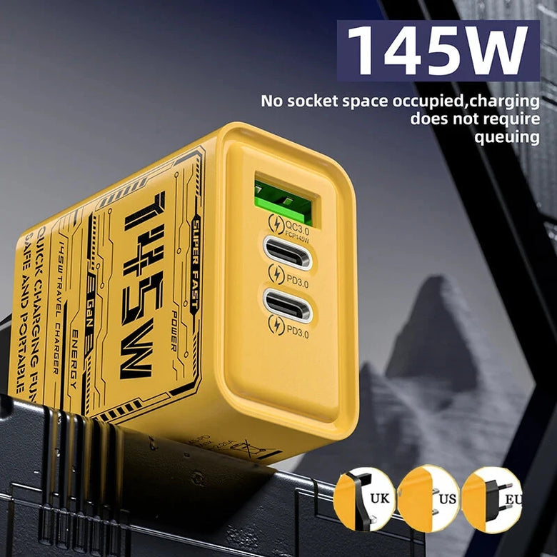 CH145-PD  3-Port USB PD Charger USB-A+2USB-C PD3.0/3.1 QC3.0/4.0 PPS Fast Charging Wall Charger Adapter EU Plug US Plug for iPhone 16 16 Plus 15 Pro 14 13 12 Pro Max for Xiaomi 15pro for Samsung Galaxy Z Flip6 for Huawei Mate XT