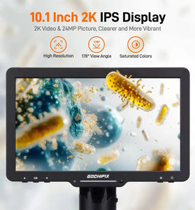 GOCHIFIX 10.1'' 3 Lens 2K Digital Microscope 2X-2500X Soldering Microscope for Electronics Repair Coin Microscope with IPS Screen Microscope