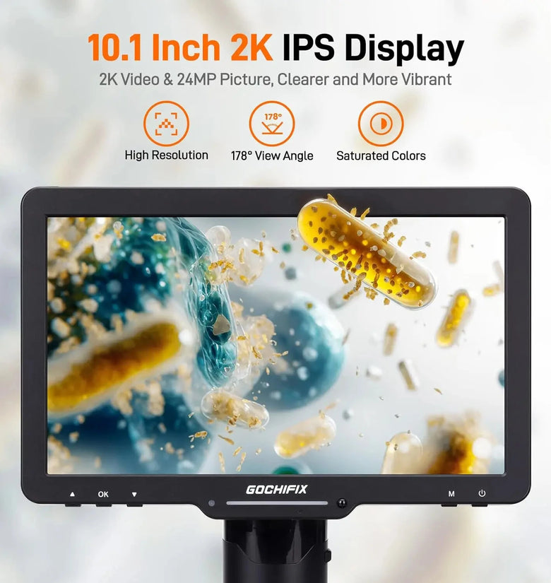 GOCHIFIX 10.1'' 3 Lens 2K Digital Microscope 2X-2500X Soldering Microscope for Electronics Repair Coin Microscope with IPS Screen Microscope