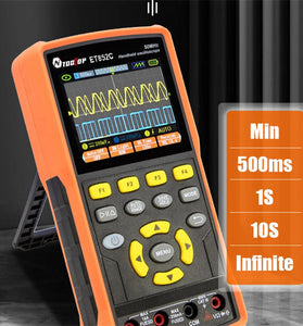 ET852C 3 in 1 2*50MHz Bandwidth Oscilloscope 200MSa Sampling Rate Dual Channel Oscilloscope Multimeter Design High Impedance Square WaveSignal Generator Rechargeable Lithium Battery
