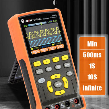 ET852C 3 in 1 2*50MHz Bandwidth Oscilloscope 200MSa Sampling Rate Dual Channel Oscilloscope Multimeter Design High Impedance Square WaveSignal Generator Rechargeable Lithium Battery