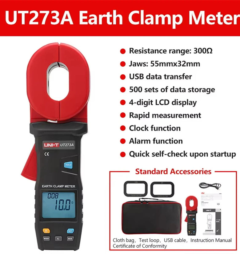 UNI-T UT273A UT273B UT273C Clamp Earth Resistance Tester High Accuracy Resistance Measurement 0.010-1200 AC Current 20.0A USB Bluetooth Data Storage 500 Sets Professional Clamp Meter