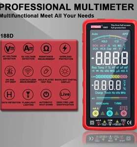 UYIGAO UA188B UA188D USB Type-C Rechargeable Smart Multimeter 6000 Counts True RMS Touchscreen NCV AC/DC Voltage Current Frequency Resistance Measurement
