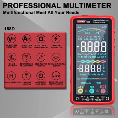 UYIGAO UA188B UA188D USB Type-C Rechargeable Smart Multimeter 6000 Counts True RMS Touchscreen NCV AC/DC Voltage Current Frequency Resistance Measurement