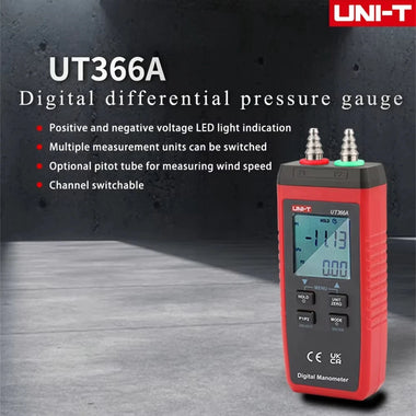 UNI-T UT366A Digital Manometer Pressure Gauge Wind Speed Air Pressure Difference Measurement Compact Energy Saving Multi Unit Display Automatic Shutdown