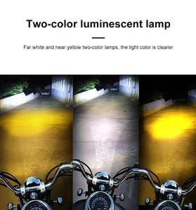 8-80V  Dual Color LED Motorcycle Electric Headlight Yellow & White Waterproof Motorcycle Headlight Fog Lamp Running Lights Auxiliary Spotlights