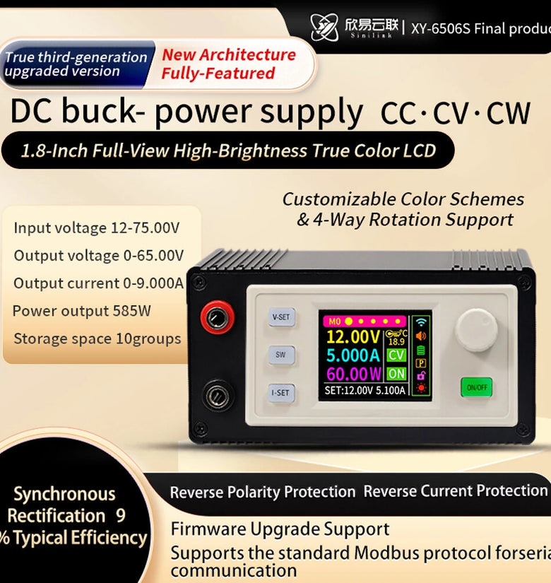 Sinilink XY-6506S DC Buck-Boost Power Supply 65V 390W Power Converter for Solar Charging Adjustable Voltage Current Regulator