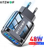 BlitzWolf BK-385 48W 4 USB Ports QC 3.0 Fast Charger Wall Travel Charging EU Plug Adapter For iPhone 14 14 Plus 14 Pro Max for iPad Pro For Samsung Galaxy S22 Ultra Galaxy Z Flip 4 For Xiaomi Mi 12T Redmi Note 12