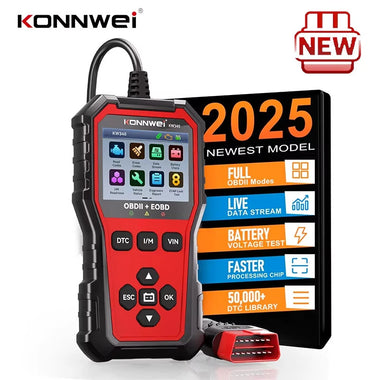 KONNWEi KW340 Car CAN OBD2 EOBD Diagnostic Tool Engine Battery Test Read Fault Code Clear Real-Time Data O2 Inspection Tool