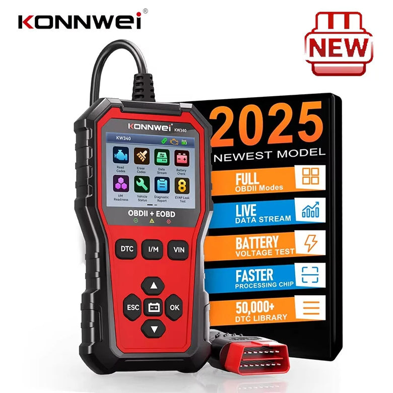 KONNWEi KW340 Car CAN OBD2 EOBD Diagnostic Tool Engine Battery Test Read Fault Code Clear Real-Time Data O2 Inspection Tool