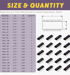 40Pcs 74HCxx 74LSxx Series Logics IC Assortment Kit Low-Power Schottky 20 Types with Storage Box for Electronic Projects & DIY