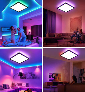 Elfeland 24W 30cm LED Square Ceiling Light With RGB Ambient Backlight Remote Control APP Control Dimmable Modern Ceiling Lamp