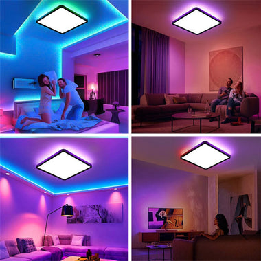 Elfeland 24W 30cm LED Square Ceiling Light With RGB Ambient Backlight Remote Control APP Control Dimmable Modern Ceiling Lamp
