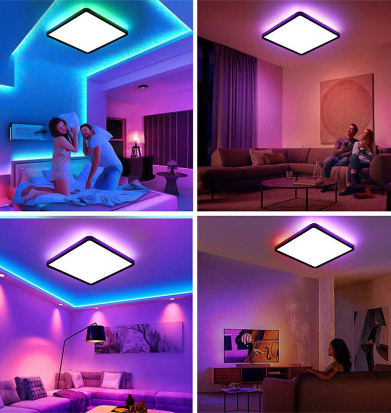 Elfeland 24W 30cm LED Square Ceiling Light With RGB Ambient Backlight Remote Control APP Control Dimmable Modern Ceiling Lamp