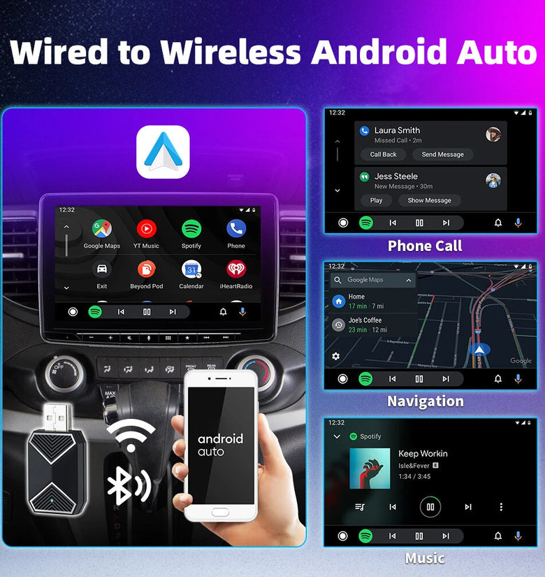 2 in 1 Wired to Wireless CarPlay Android Auto Adapter Plug & Play Voice Assistant with BT 5.0 5GHz WiFi