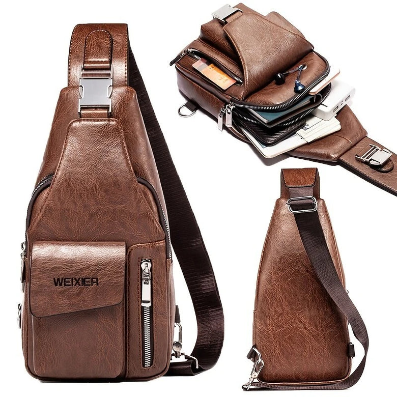 WEIXIER Men's Casual Chest Bag, Messenger Bag, Men's Bag, Leisure Backpack, Sports Diagonal Sholder Bag, Multi-functional Large Capacity Men Bag