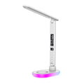 Foldable Multifunction LED Desk Lamp with Wireless Charger Touch Dimmable Table Lamps 5 Brightness Levels with USB Port, LCD Clock Display, RGB Night Light,