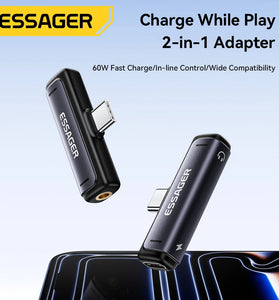 ESSAGER ES-OTG38 2-in-1 USB-C to 3.5mm Headphone and Charger Adapter PD 60W Fast Charging DAC Audio Converter Type-C Aux Dongle for iPhone for Samsung
