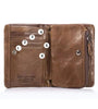 BULLCAPTAIN Men's Genuine Leather RFID Wallet Short Trifold Design Hasp Zipper Closure Card Holder Coin Pocket Money Purse