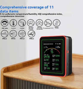 MUSTOOL 15-in-1 Air Quality Monitor Wifi Tuya App 15-in-1 Smart Tester With stand CO2 CO TVOC HCHO PM2.5 PM1.0 PM10 AQI Battery Powered Real-Time Display for Home Office