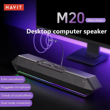 Havit M20 Desktop Speaker Wired bluetooth Soundbar Dual Full-frequency Speakers Dual Bass Diaphragm RGB Light EQ Tunning USB Power Supply Computer Speaker with External Microphone