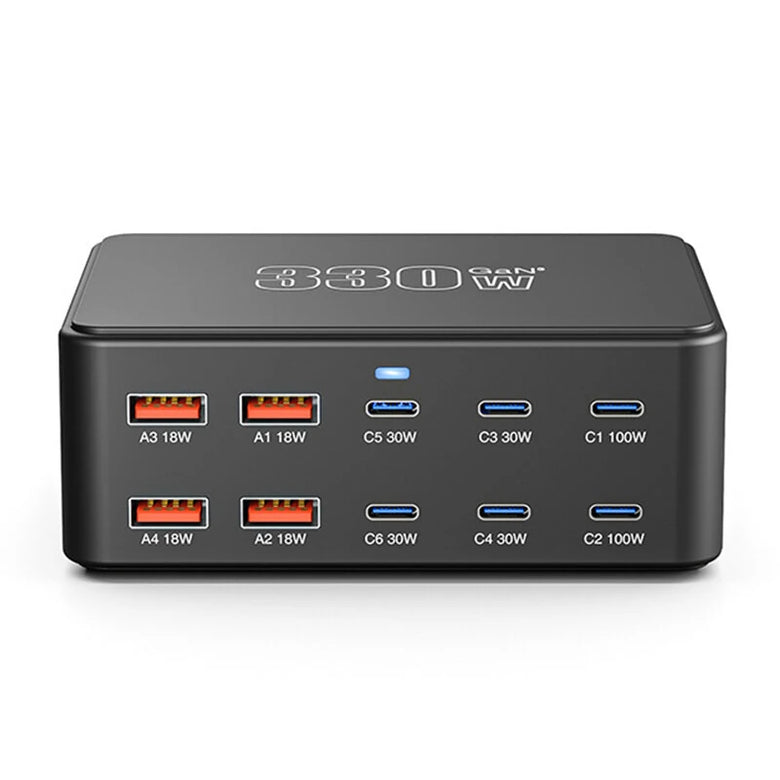 [GaN Tech] Bakeey HW-66 330W 10-Port USB PD Charger 6USB-C+4USB-A QC3.0 PD3.0 PPS SCP AFC Fast Charging Desktop Charging Station EU Plug for iPhone 16 15 14 Pro Max for Samsung Galaxy Z Flip6 for Huawei Mate XT