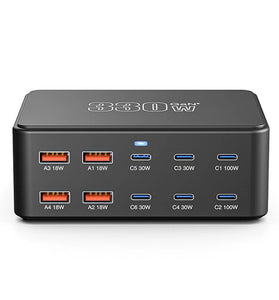 [GaN Tech] Bakeey HW-66 330W 10-Port USB PD Charger 6USB-C+4USB-A QC3.0 PD3.0 PPS SCP AFC Fast Charging Desktop Charging Station EU Plug for iPhone 16 15 14 Pro Max for Samsung Galaxy Z Flip6 for Huawei Mate XT