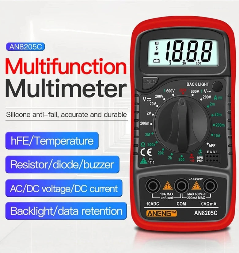 ANENG AN8205C Digital Multimeter AC/DC Ammeter Volt Ohm Tester Meter Multimetro With Thermocouple LCD Backlight