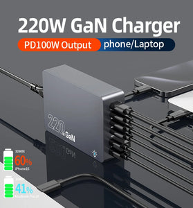 [GaN Tech]Bakeey WT-F8A 220W 6-Port USB PD Charger 2USB-A+4USB-C PD3.0/2.0 QC4.0+ SCP FCP AFC Apple2.4A Fast Charging Desktop Charging Station EU Plug US Plug for iPhone 16 15Pro 14 13 12 Pro Max for Xiaomi 15pro for Huawei for Samsung Galaxy Z Flip6