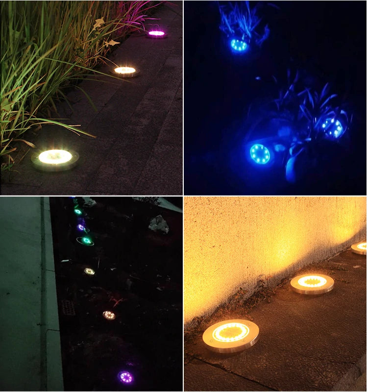 Solar Buried Lights 8LED Stainless Steel Outdoor Inserted Grass Lights Patio Garden Rainproof Lawn Lamp
