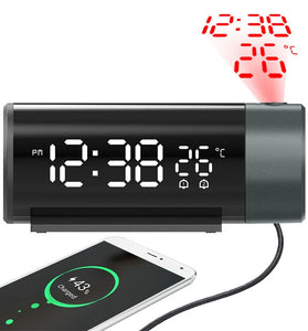 ZX1006A Digital Projection Alarm Clock with Temperature Time 180Rotation LED Display Dual Alarm Clock Snooze Function USB Electronic Table Bedroom Bedside 3D Wall Projection Clocks