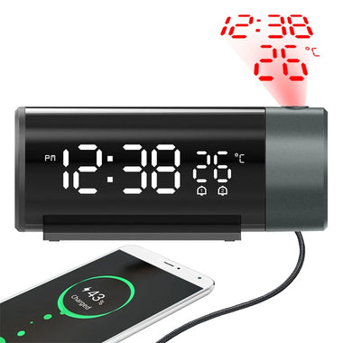 ZX1006A Digital Projection Alarm Clock with Temperature Time 180Rotation LED Display Dual Alarm Clock Snooze Function USB Electronic Table Bedroom Bedside 3D Wall Projection Clocks